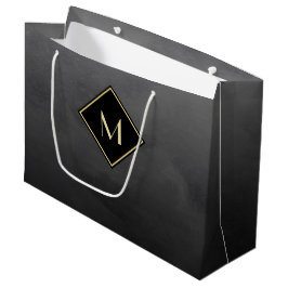 Elegant geborsteld zwart met eenvoudig goudmonogra groot cadeauzakje