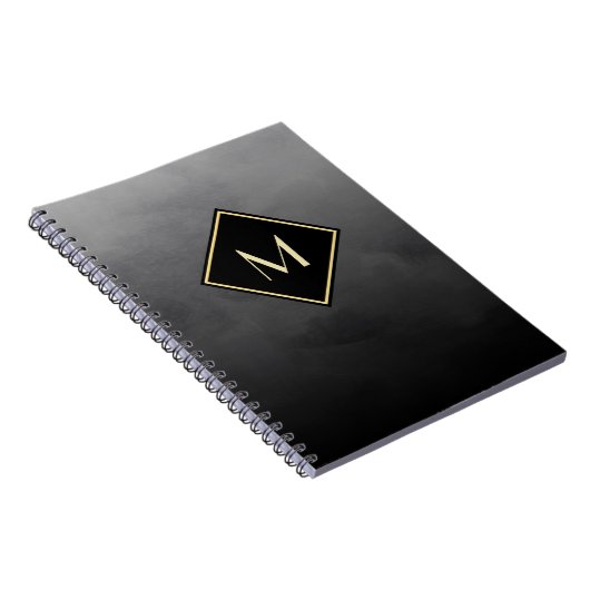 Elegant geborsteld zwart met eenvoudig goudmonogra notitieboek (Rechterzijde)