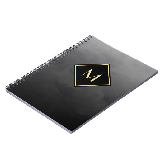 Elegant geborsteld zwart met eenvoudig goudmonogra notitieboek (Linkerzijde)