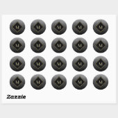 Elegant geborsteld zwart met eenvoudig goudmonogra ronde sticker (Vel)
