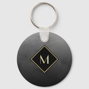 Elegant geborsteld zwart met eenvoudig goudmonogra sleutelhanger