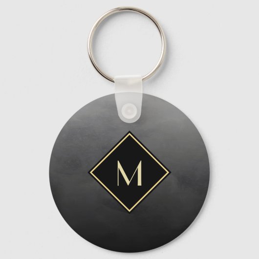 Elegant geborsteld zwart met eenvoudig goudmonogra sleutelhanger (Voorkant)