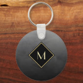 Elegant geborsteld zwart met eenvoudig goudmonogra sleutelhanger (Voorkant)