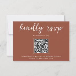 Elegant gebrand Oranje script QR code Boho bruilof RSVP Kaartje