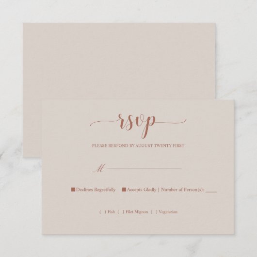 Elegant gebrand Sinaasappel kalligrafie Eenvoudige RSVP Kaartje (Voorkant / Achterkant)