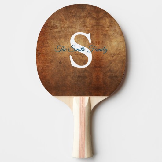 Elegant gebrand Sinaasappel monogram Tafeltennisbatje (Voorkant)