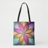 Elegant Gebrandschilderd Bloem Monogram Initiaal Tote Bag (Voorkant)