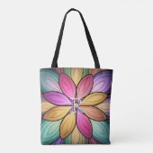 Elegant Gebrandschilderd Bloem Monogram Initiaal Tote Bag (Achterkant)