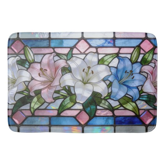 Elegant Gebrandschilderd Glas Lelie Bloemendesign Badmat (Voorkant)