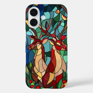 Elegant Gebrandschilderd Glas Rendier Festieve Fee iPhone 16 Hoesje
