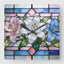 Elegant gebrandschilderd lelie bloemendesign in za vierkante klok