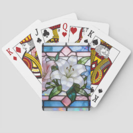 Elegant gebrandschilderd lelie bloemontwerp in zac pokerkaarten