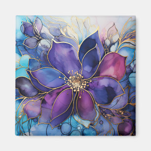 Elegant Gebrandschilderd Paars & Blauw Bloem Motie Magneet