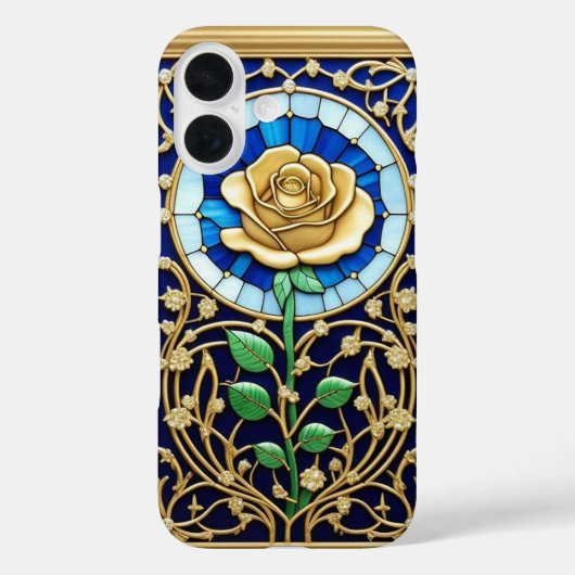 Elegant gebrandschilderd raam met gouden roos Case-Mate iPhone case (Achterkant)