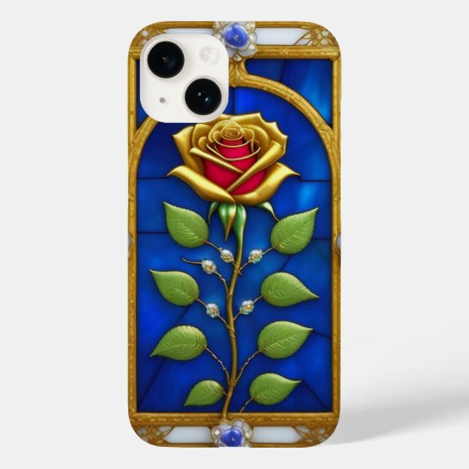 Elegant gebrandschilderd raam met gouden roos Case-Mate iPhone case (Achterkant)