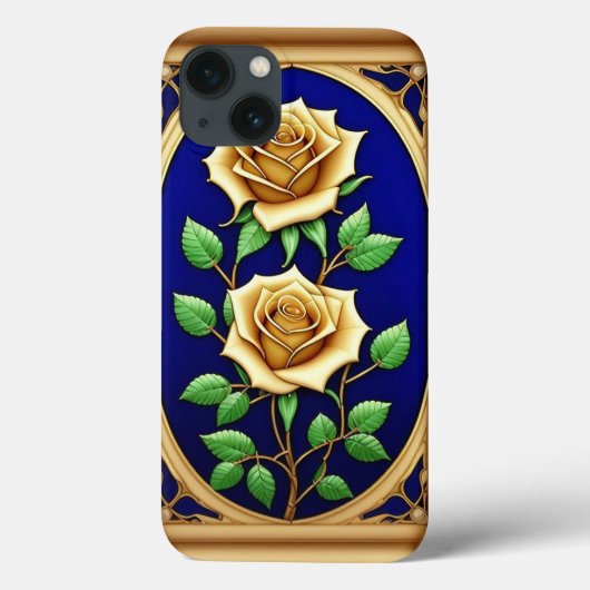 Elegant gebrandschilderd raam met gouden roos Case-Mate iPhone case (Achterkant)