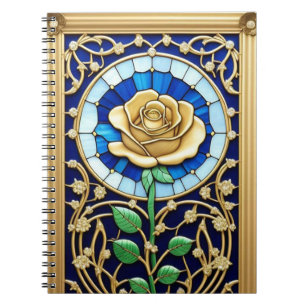 Elegant gebrandschilderd raam met gouden roos notitieboek