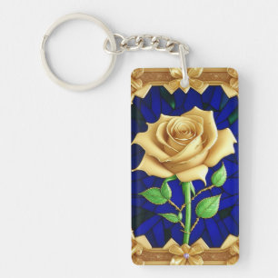 Elegant gebrandschilderd raam met gouden roos sleutelhanger