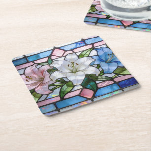 Elegant Gebrandschilderde Lelie Bloemendesign in Z Kartonnen Onderzetters