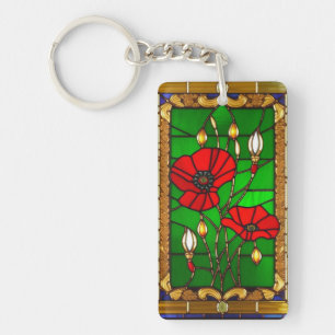 Elegant Gebrandschilderde Rode Bloemen Sleutelhanger