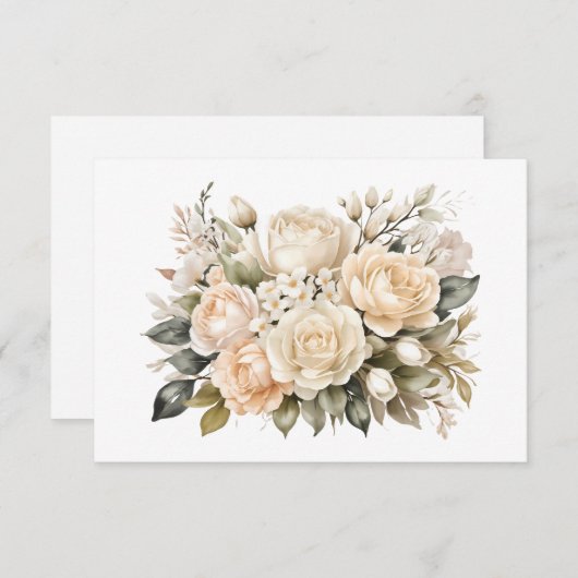 Elegant gebroken wit bloemboeket plat notitiekaartje (Voorkant / Achterkant)