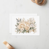 Elegant gebroken wit bloemboeket plat notitiekaartje (Voorkant / Achterkant in situ)