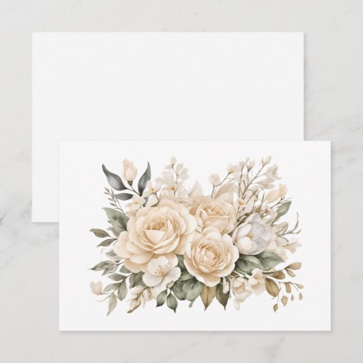 Elegant gebroken wit bloemboeket plat notitiekaartje (Voorkant / Achterkant)
