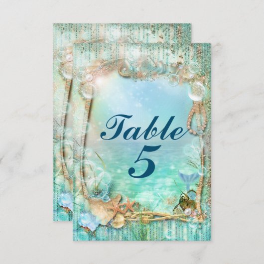 Elegant gechanteerd onder het Zee strand tabelnumm Kaart (Voorkant / Achterkant)