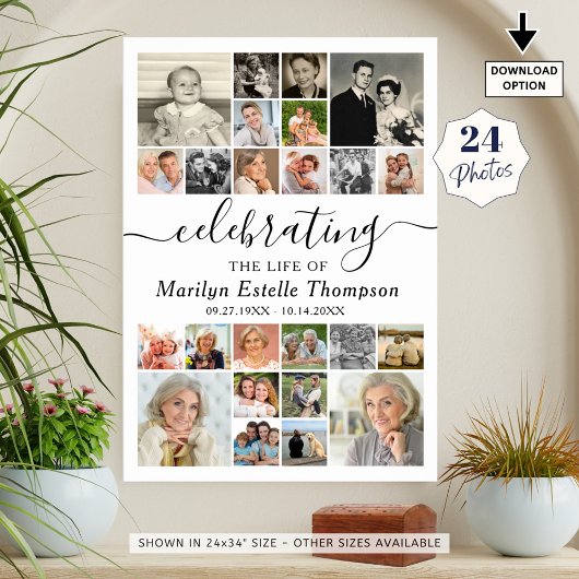 Elegant Gedenk 24 Foto Herdenking Leven Poster