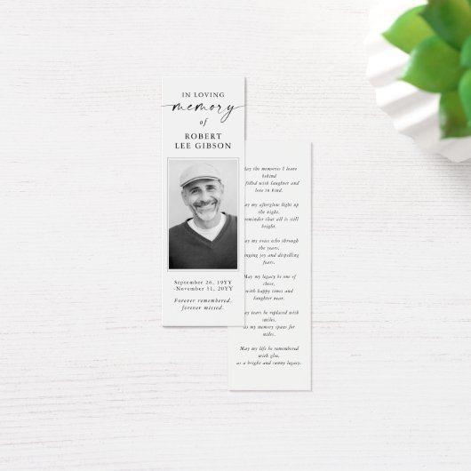 Elegant gedenkteken begrafenissympathie foto Bladw Mini Visitekaartjes (Bureau)