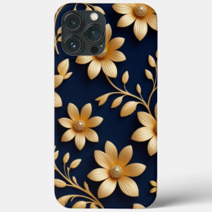 Elegant gedetailleerd donkerblauw & goud bloemenpa Case-Mate iPhone case