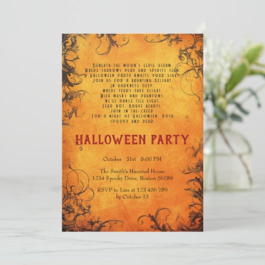 Elegant gedicht en duistere bomen Oranje Halloween Kaart (Staand voorkant)