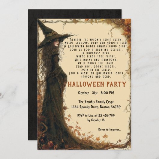 Elegant gedicht Spooktacular I Witch Beige Hallowe Kaart (Voorkant / Achterkant)