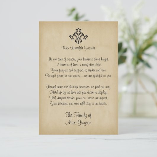 Elegant  gedicht Sympathy Thank You Notes Bedankkaart (Staand voorkant)