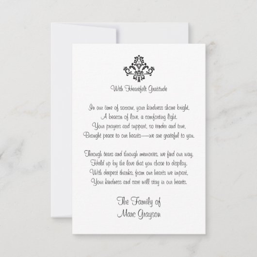 Elegant gedicht Sympathy Thank You Notes Bedankkaart (Voorkant)