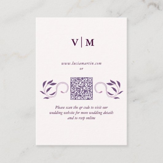 Elegant gedoemd Bloemen QR Code Bruiloft RSVP Informatiekaartje (Voorkant)