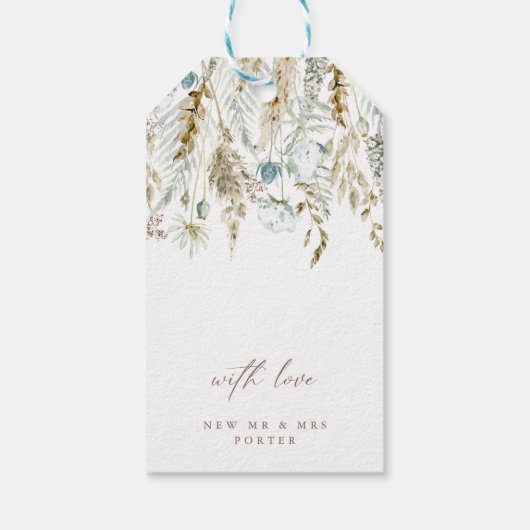 Elegant gedroogd gras & bloemen Favor Dank u Cadeaulabel (Achterkant)