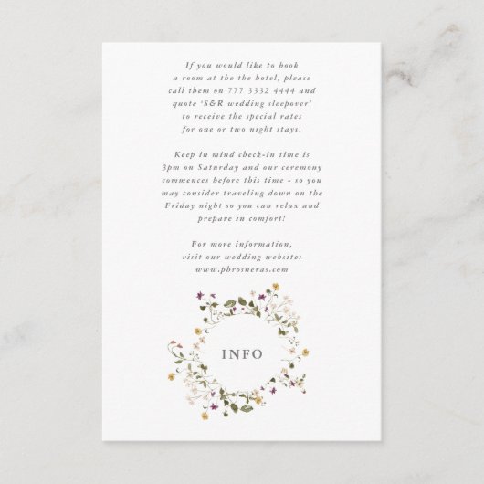 Elegant gedroogd wild bloem pampas Floral Wedding Informatiekaartje (Voorkant)