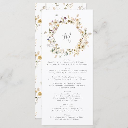Elegant gedroogd wild bloem pampas Floral Wedding Menu (Voorkant / Achterkant)