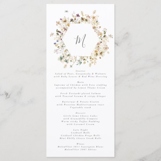 Elegant gedroogd wild bloem pampas Floral Wedding Menu (Voorkant)