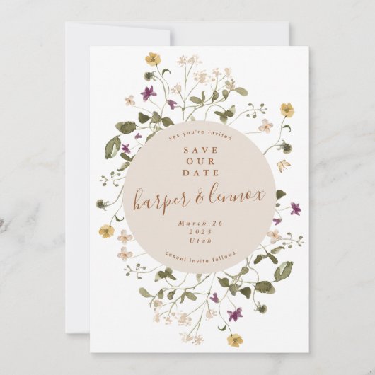 Elegant gedroogd wild bloem pampas Floral Wedding Save The Date (Voorkant)