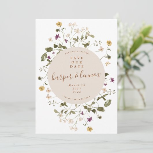 Elegant gedroogd wild bloem pampas Floral Wedding Save The Date (Staand voorkant)