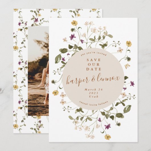 Elegant gedroogd wild bloem pampas Floral Wedding Save The Date (Voorkant / Achterkant)
