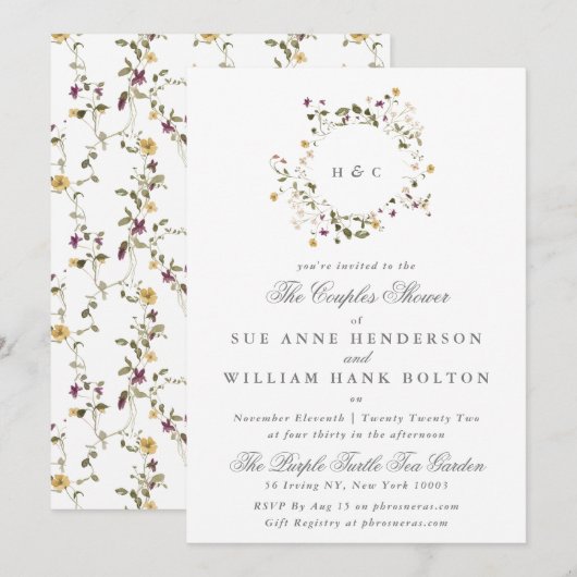 Elegant gedroogd wild Pampas Couples Shower Kaart (Voorkant / Achterkant)