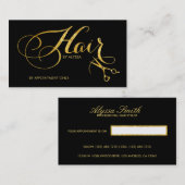 Elegant gedrukte Gold Foil Script Hair Stylist Visitekaartje (Voorkant / Achterkant)