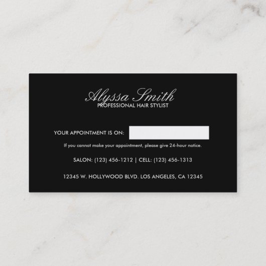 Elegant gedrukte Silver Glitter Script Hair Stylis Visitekaartje (Achterkant)