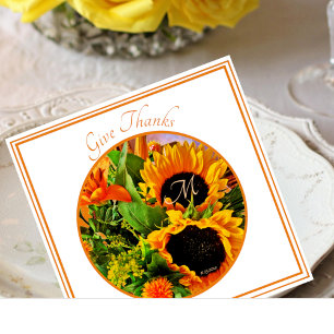 Elegant 'Geef Bedankt Sunflower Bouquet Monogram Servet