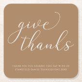 Elegant Geef Bedankt Wit Script Thanksgiving Kartonnen Onderzetters (Voorkant)