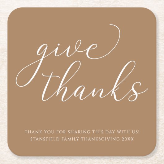 Elegant Geef Bedankt Wit Script Thanksgiving Kartonnen Onderzetters (Voorkant)