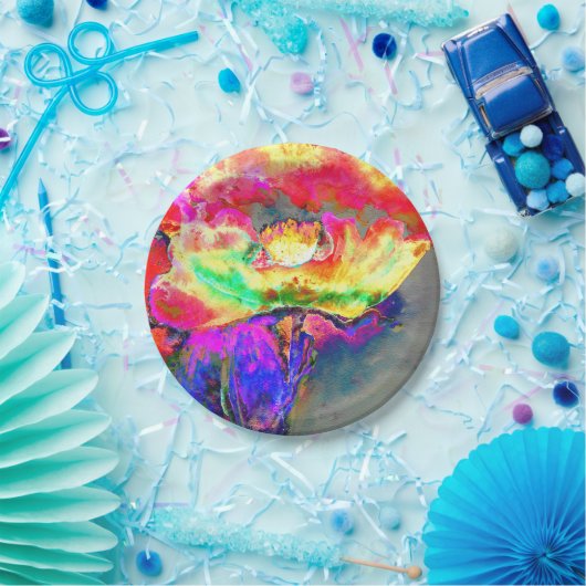 Elegant geel abstract bloemen waterverf schilderij papieren bordje (Feest)